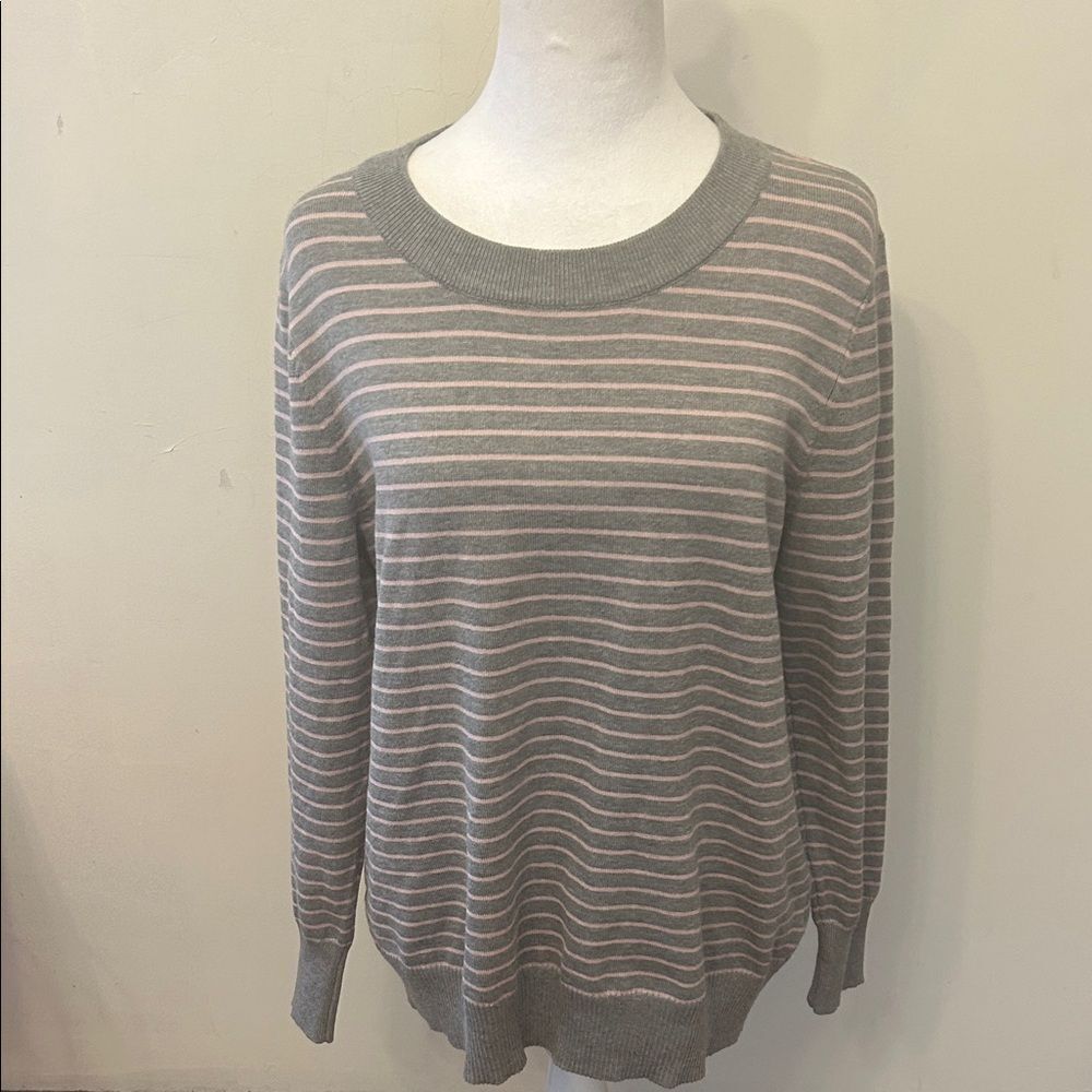 Mesh + Lace gray pink long sleeve lightweight sweater Size L EUC